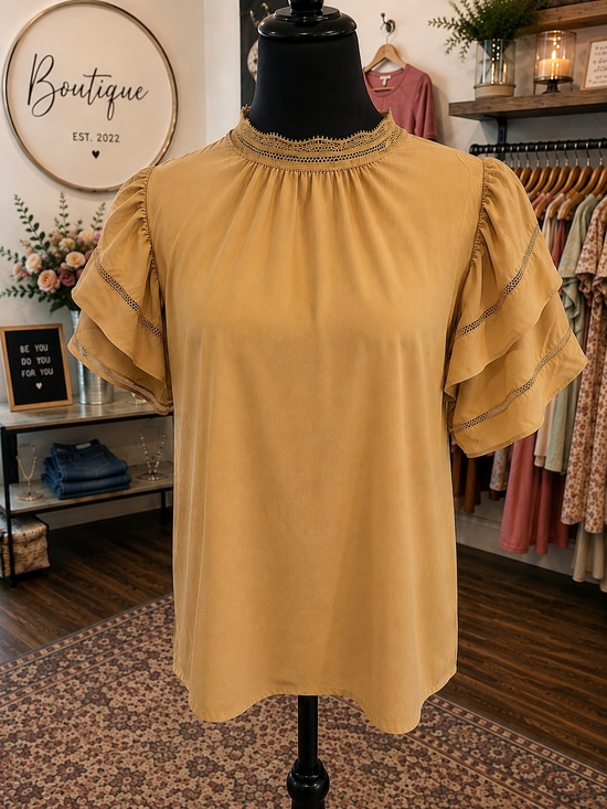 Strut & Bolt Tops - Women's Ruffle Sleeve Blouse - Boutique